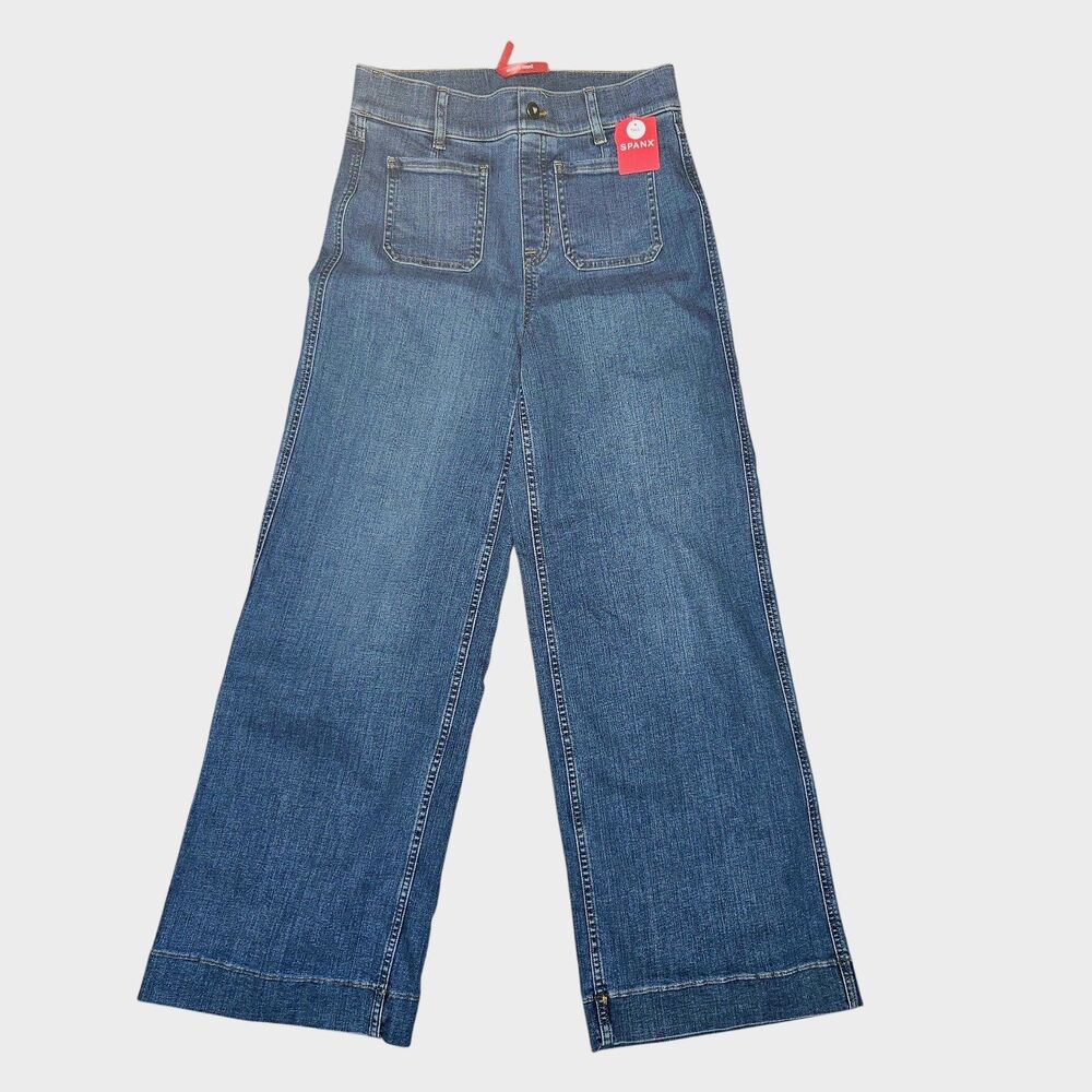 SPANX Shape Authentic 360 Jeans Size S CROPPED Tall Wide Leg Patch Pockets